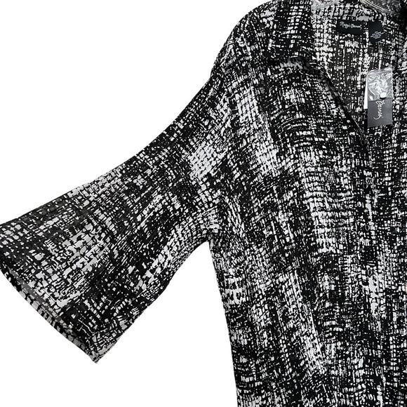Maggie Barnes 3X Black and White Button Down Collared 3/4 Sleeve Blouse NWT R1 - Picture 2 of 7